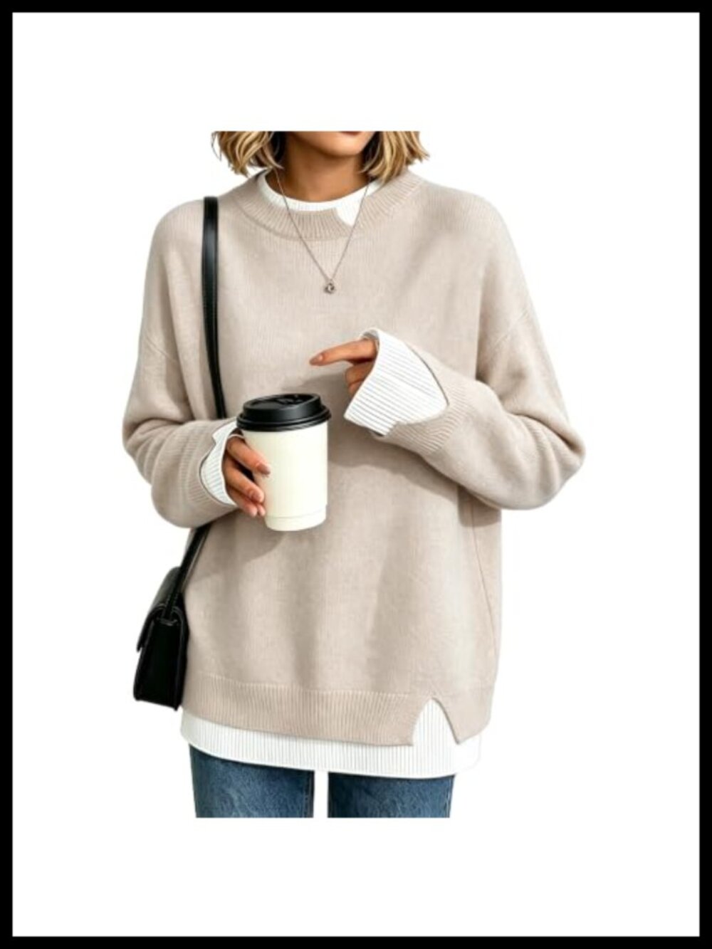Womens Oversized Knit Sweater Long Sleeve Pullover Crew Neck Cozy